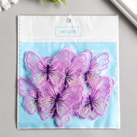Decor for creativity Textile embroidery "Lilac butterfly" 4.7x5.5 cm-2