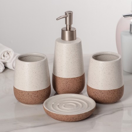 A set of accessories for the bathroom “minimal”, 4 items (dispenser, soap dish, 2 glasses), beige color