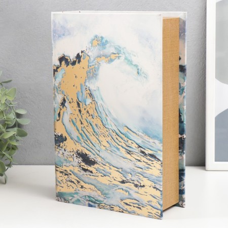 Safe-book wood to the leatherette "Wave. Watercolor. Gold" 27x18x7 cm-1