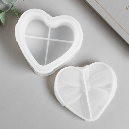 Mold Silicon "Casket - Bow Heart" with a lid 8.4x9.7x6.7 cm-2