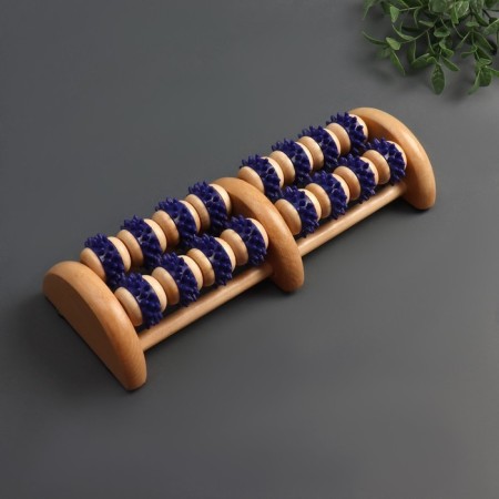 Wooden massage, 16 wheels with spikes, blue/beige color-3