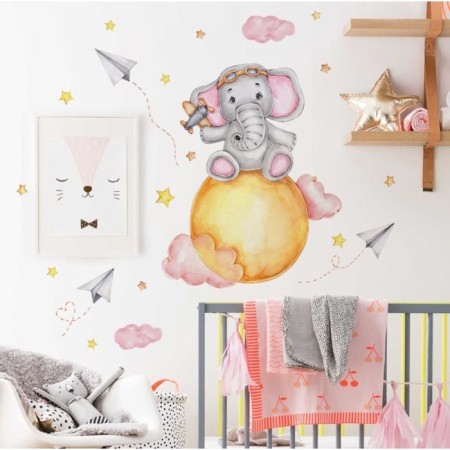 Sticker Plastic Interior Color "Elephant with Airplane" set 2 sheets 30x60 cm