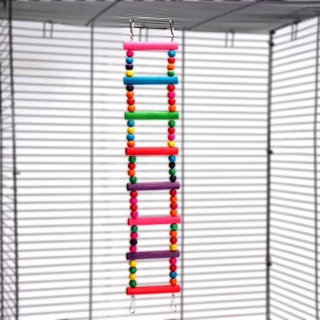 Toy for birds "ladder with beads" 8 steps, mix of flowers-4