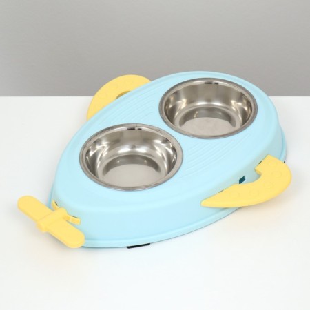 Metal dual bowl on a plastic base 34 x 28 x 5 cm, blue-2