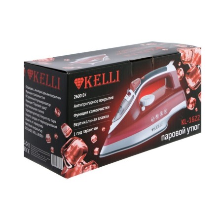 Iron Kelli KL-1622, 2600 W, Teflon sole, 100 g/min, Red-7