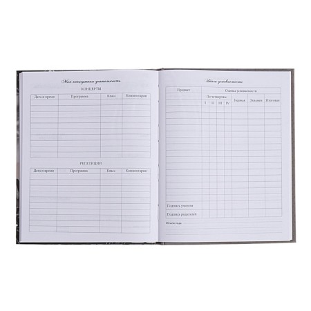 Diary for a music school, 48 sheets, hard cover, matte lamination, selective varnish, with reference information, block 60g/m2-10