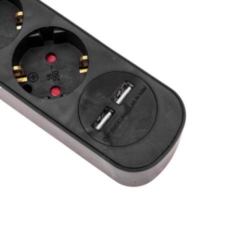 Extension cord Standard 5 nests, 5m, 3x1.0mm², s/h, with a switch, 2 USB, black rexant-2