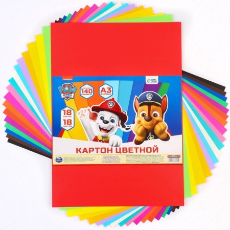 Cardboard tinted, A3, 18 sheets, 18 colors, moped, bilateral, in a bag, 140 g/m², puppy patrol-2