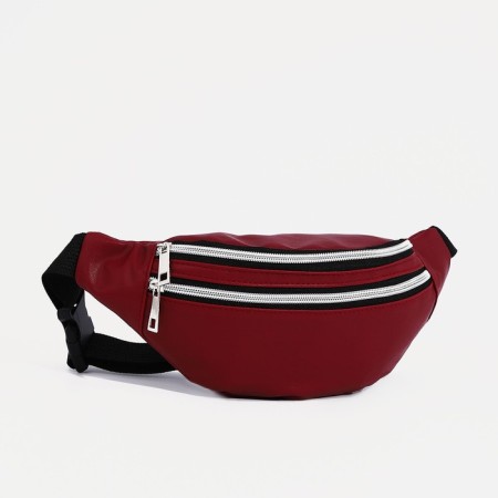 Zipper waist bag, outer pocket, burgundy color-1