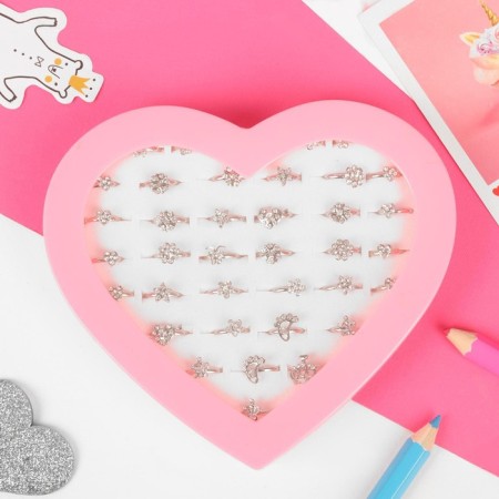 Children's Ring "Assorted" in the heart, shape mix, white color in silver-2