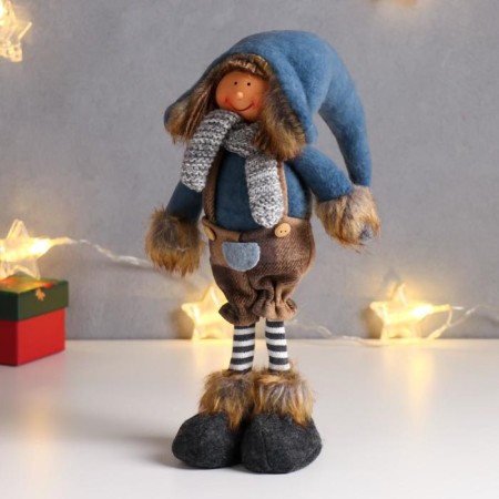 Interior doll "Boy in a jumpsuit in a cage and a blue cap" 40x9x15 cm-3