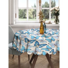 The tablecloth “Blue butterflies”, round, Saten, d = 150 cm