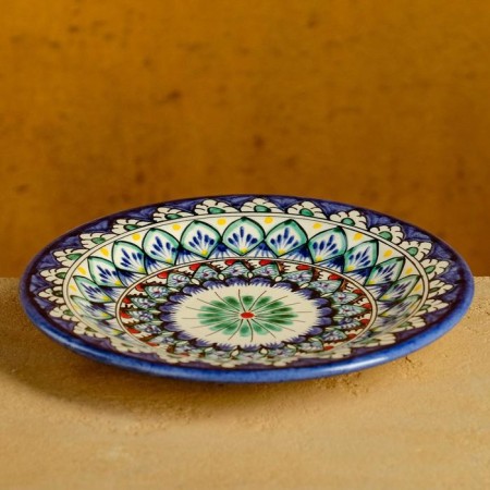 Plate of the Rishtan ceramics "Flowers", blue, flat, 17 cm, mix-4