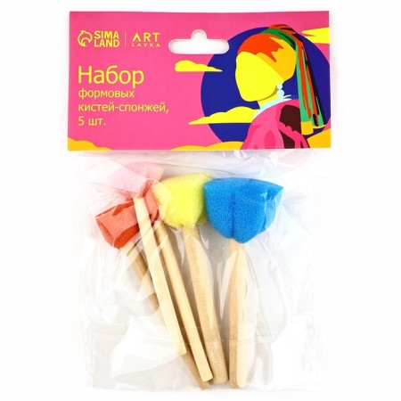 Brush for drawing sponge set of 5 pcs. "Frida" Colored, wooden pen-3