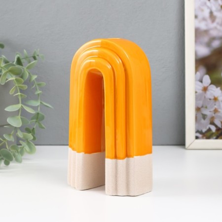Ceramics candlestick for 1 candle "Scar" sand-orange 10.3x6.2x18 cm-4
