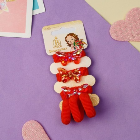 Hair gum "Tenderness" (set 6 pcs) butterfly, red