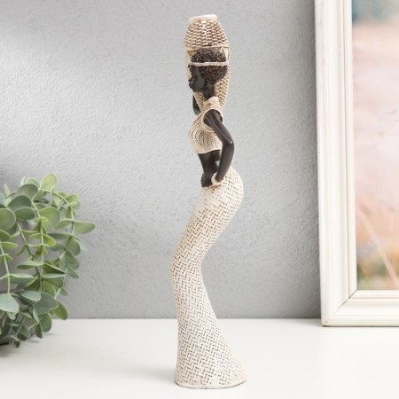 Souvenir Polystone "African with a wicker jug" White 28x11x5.5 cm-3