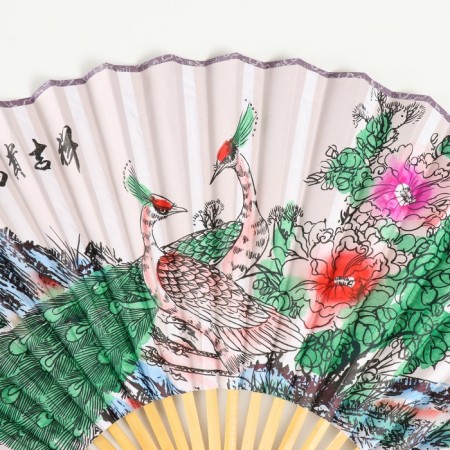 Fan bamboo, textile h = 50 cm "peacocks on a branch" white-2