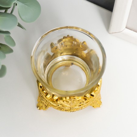 Glass candlestick, plastic on 1 candle "Heart from leaves Heart" gold 6.5x6x6 cm-4
