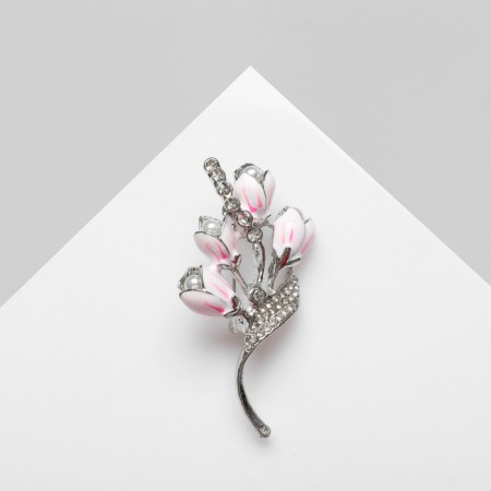 Brooch "Landysh flowers", white-pink color in silver-1
