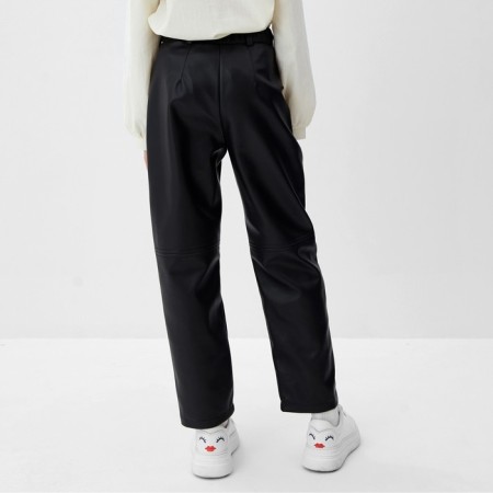 Pants for girls leather minku, black color, height 140 cm-2