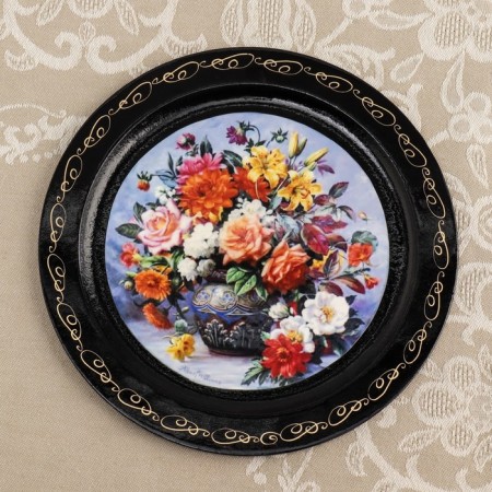Panel-melting "Flowers", D = 18 cm, lacquer miniature, mix-6