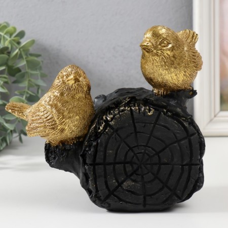 Polystone souvenir "Two golden birds on a log" 18x9x17 cm