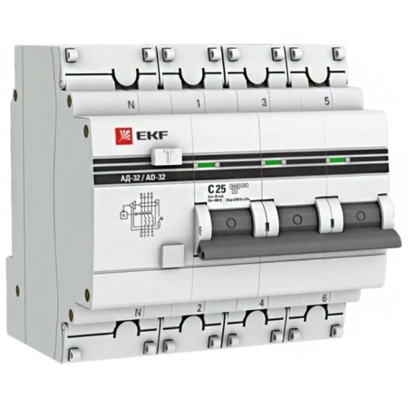 The circuit breaker automatic differential current 4P (3p+N) C 40a 30a type AC 4.5ka AD-32 Protection 270V Electron. Proxima EKF DA32-40-30-4P-Pro
