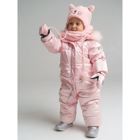 Children's knitted set for girls: hat and snood, size 48, light pink color-2