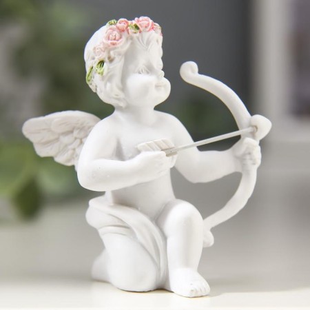Souvenir Polystone "Cupid" in a wreath of roses, mix, 6.5x6x5 cm-2