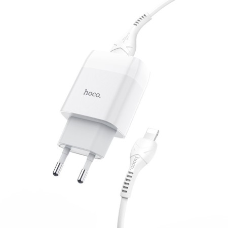 Network charger Hoco C72A, 1 USB, 2.1 A, Lightning cable - USB, 1 m, white-2