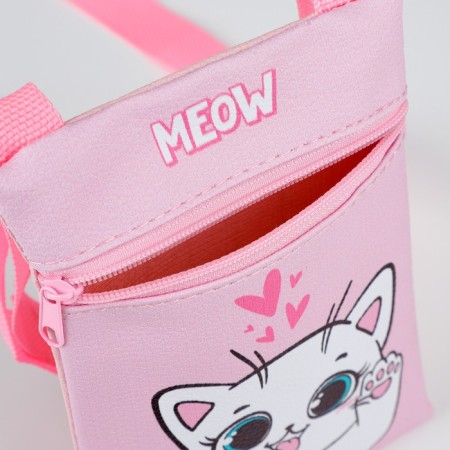 Gift set for the girl "White Cat", bag, hair clips, pink color-5