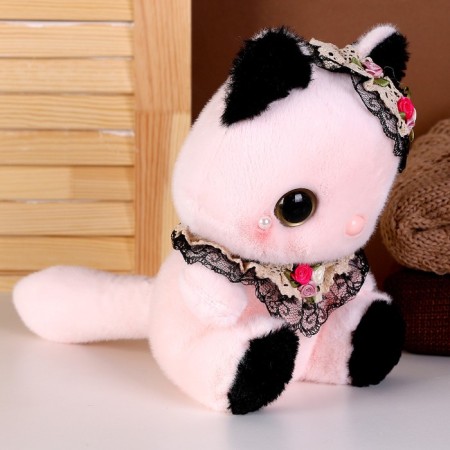 Soft toy "cat" with beads, 22 cm, pink color-1
