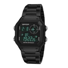 Electronic watch, D-4.4 cm, alarm clock, calendar, metal strap, black