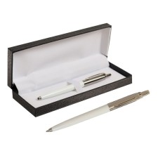 Gift handle ball in the leatherette case, automatic, white housing, silver