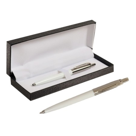 Gift handle ball in the leatherette case, automatic, white housing, silver