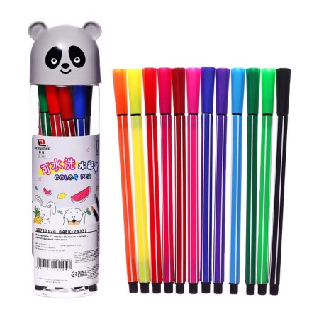 Flomasters 12 colors in the tube of panda gray, ventilated cap