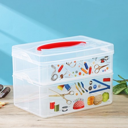 Universal Multi Box container, 2 sections, with a pen and decor, Mix drawing-5