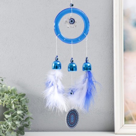 Wind music plastic, metal "elephant in a circle with feathers" 3 bells h = 38 cm
