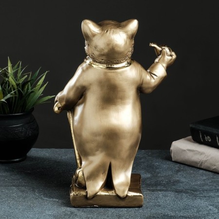 Figure "Cat in a tailcoat with a pipe" with a clock 32x20x14cm, bronze with gilding-3