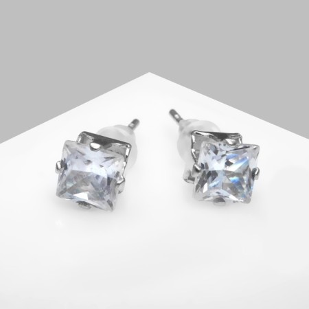 Earrings with rhinestones "Pusets" radiance, square, d = 0.5, white color in silver-2