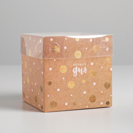 Gift box for flowers with PVC lid, packaging, "good day", 12 x 12 x 12 cm-2