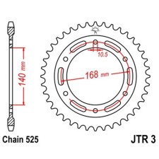 The rear star, driven JTR3 steel, chain 525, 42 teeth