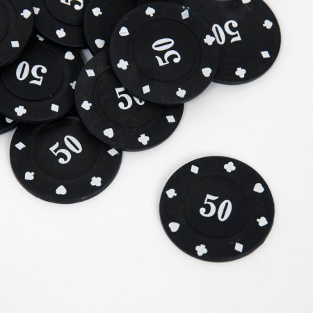 A set of chips with a face value of 50, plain, black, in a set of 25 pcs.