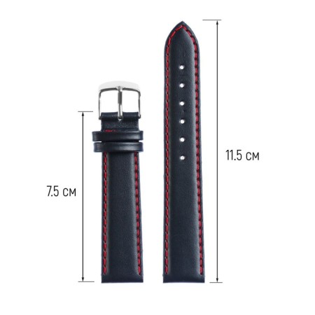 Watch strap, male, 18 mm, harness 75 mm, larynx 115 mm, genuine leather, black-1