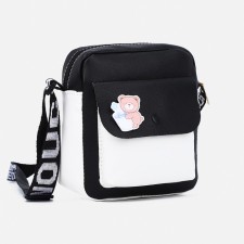 Baby bag on a long belt, external pocket, black color