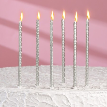 Candles for the cake "Classic" with a stand, 13 cm, 6 pcs, silver-5