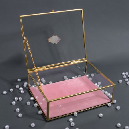 Organizer for storage "Crystal", with a lid, glass, 1 section, 20 × 16.8 × 9 cm, the color is transparent/copper/pink-5