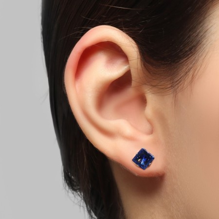 Earrings with rhinestones "Pusets" radiance, square, d = 0.8, blue color in silver-1