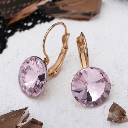 Earrings with rhinestones "Bright classic", pink color in gold, d = 1.4 cm-1